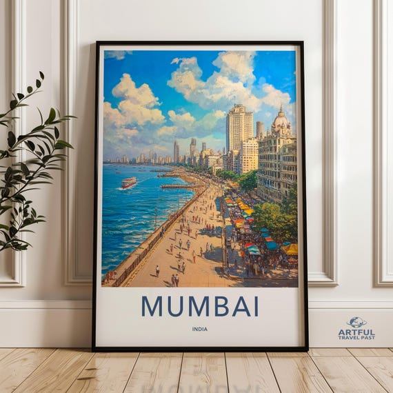 Mumbai Skyline Wall Art Coastal Cityscape Print India Urban Decor City Poster Vibrant Artwork Beachfront Scene