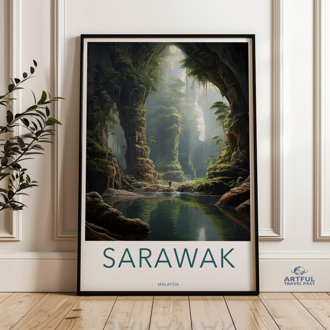 Sarawak Malaysia Rainforest Canyon River Vintage Travel Poster