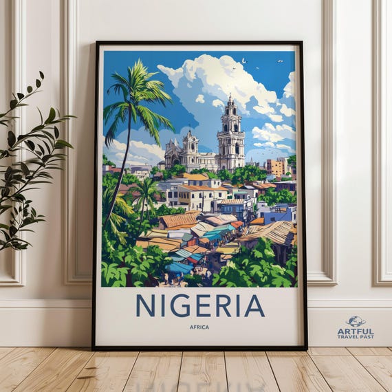 Nigeria Wall Art Africa Travel Poster Vintage Print Nigerian Landscape Cityscape Decor
