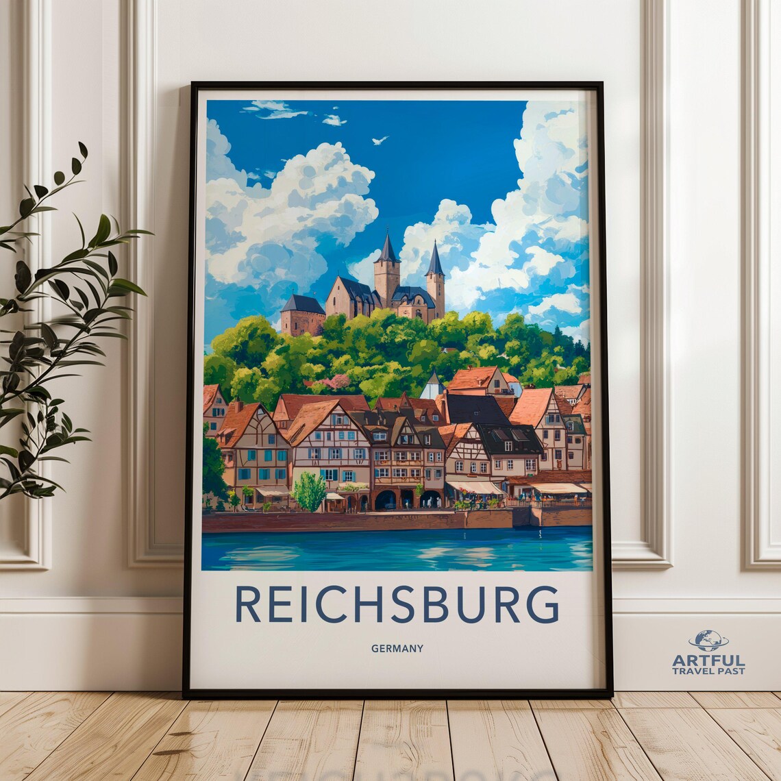 Reichsburg Germany Medieval Hilltop Castle Vintage Travel Poster