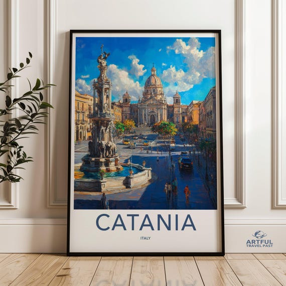 Catania Italy Wall Art Landmark Artwork Print Italian Cityscape Poster Travel Decor Architecture Painting Home