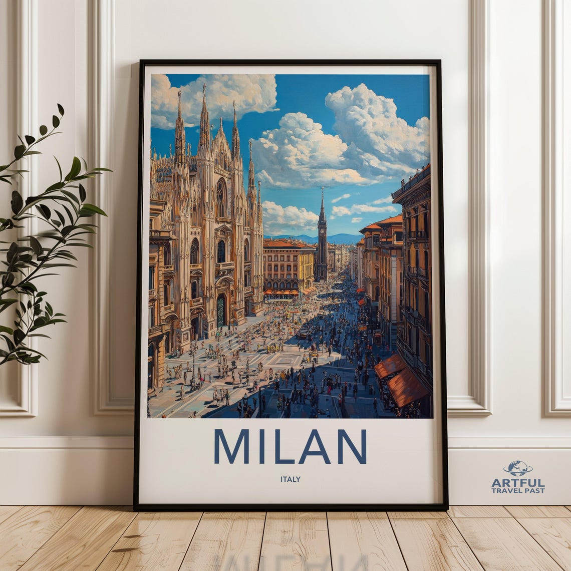 Milan Italy Wall Art Cityscape Print Cathedral Artwork Italian City Decor Historic Architecture Poster