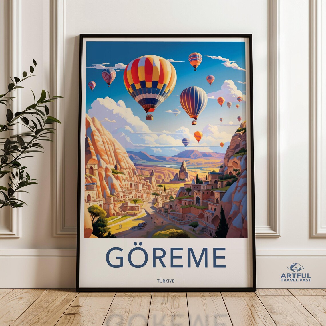 Göreme Türkiye Hot Air Balloons Cappadocia Valley Travel Poster