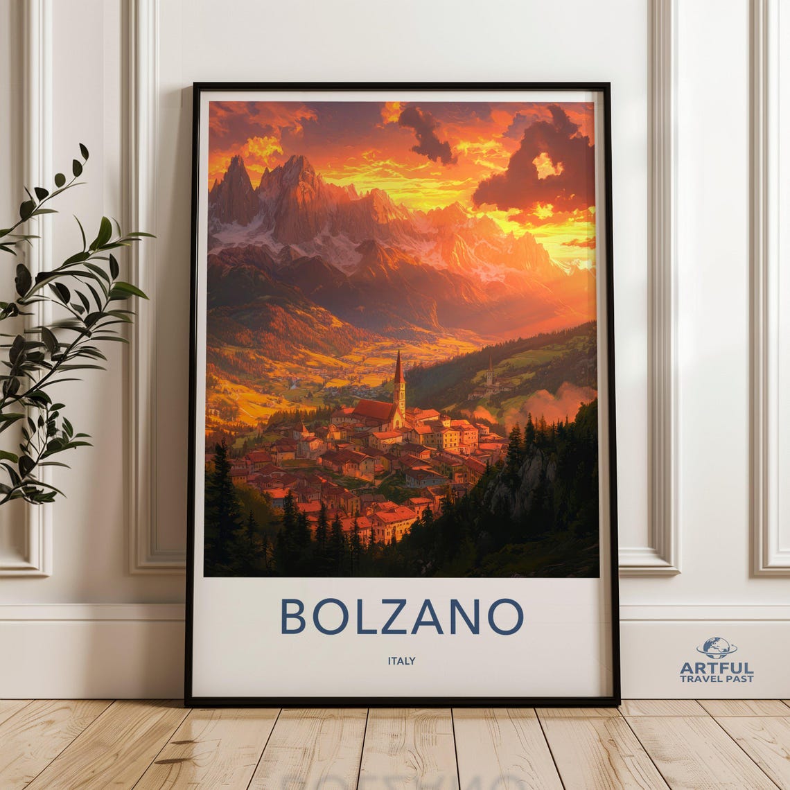 Bolzano Italy Wall Art Mountain Sunset Italian Village Painting European Town Scenery Travel Poster Home Decor Highlands