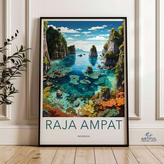 Stunning Raja Ampat Wall Art Indonesia Coastal Landscape Vibrant Nature Illustration Tropical Island Decor Travelinspired Print