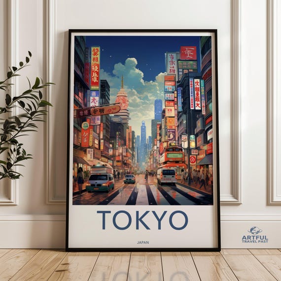 Tokyo Cityscape Wall Art Vibrant Downtown Print Bustling Street Scene Decor Colorful Urban Poster City Lights Artwork Skyline