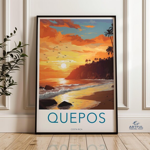 Quepos Costa Rica Sunset Beach Tropical Pacific Coast Travel Poster