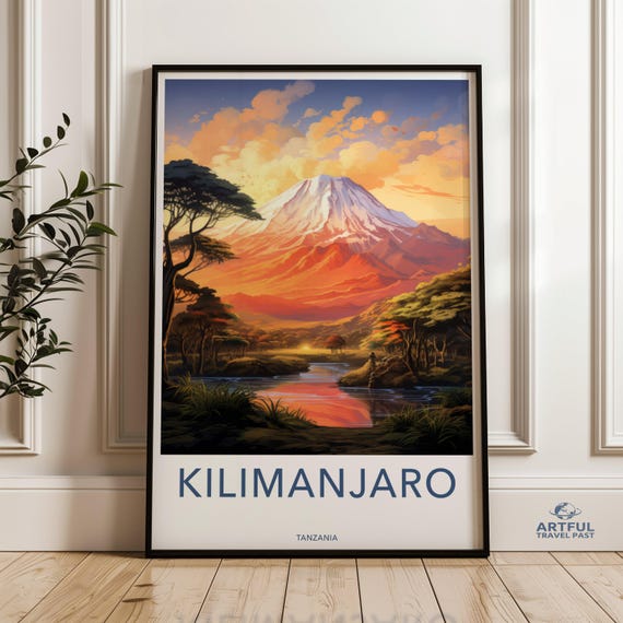 Kilimanjaro Wall Art Tanzania Print African Landscape Mountain Sunset Decor Nature Scenic Poster Home Office