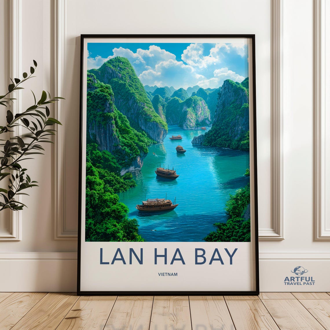 Lan Ha Bay Vietnam Poster Karst Islands With Wooden Junks Travel Art