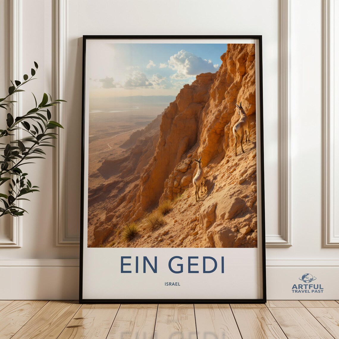 Ein Gedi Israel Desert Cliffs Ibex Dead Sea View Travel Poster