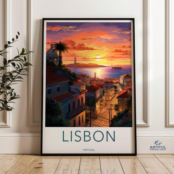 Lisbon Wall Art Print Portugal Cityscape Evening Sunset European Travel Decor Vibrant City View Architectural Wonders Cultural