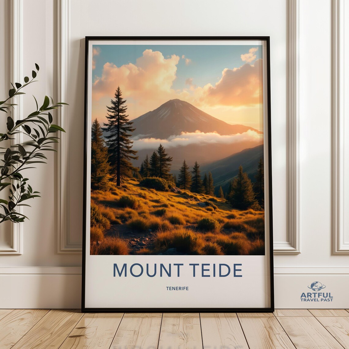 Mount Teide Tenerife Volcano Golden Hour Pine Forest Travel Poster