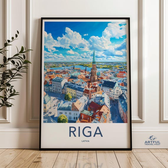 Riga Latvia Cityscape Print Colorful Wall Art Baltic Skyline Travel Poster Gift Decor For Home
