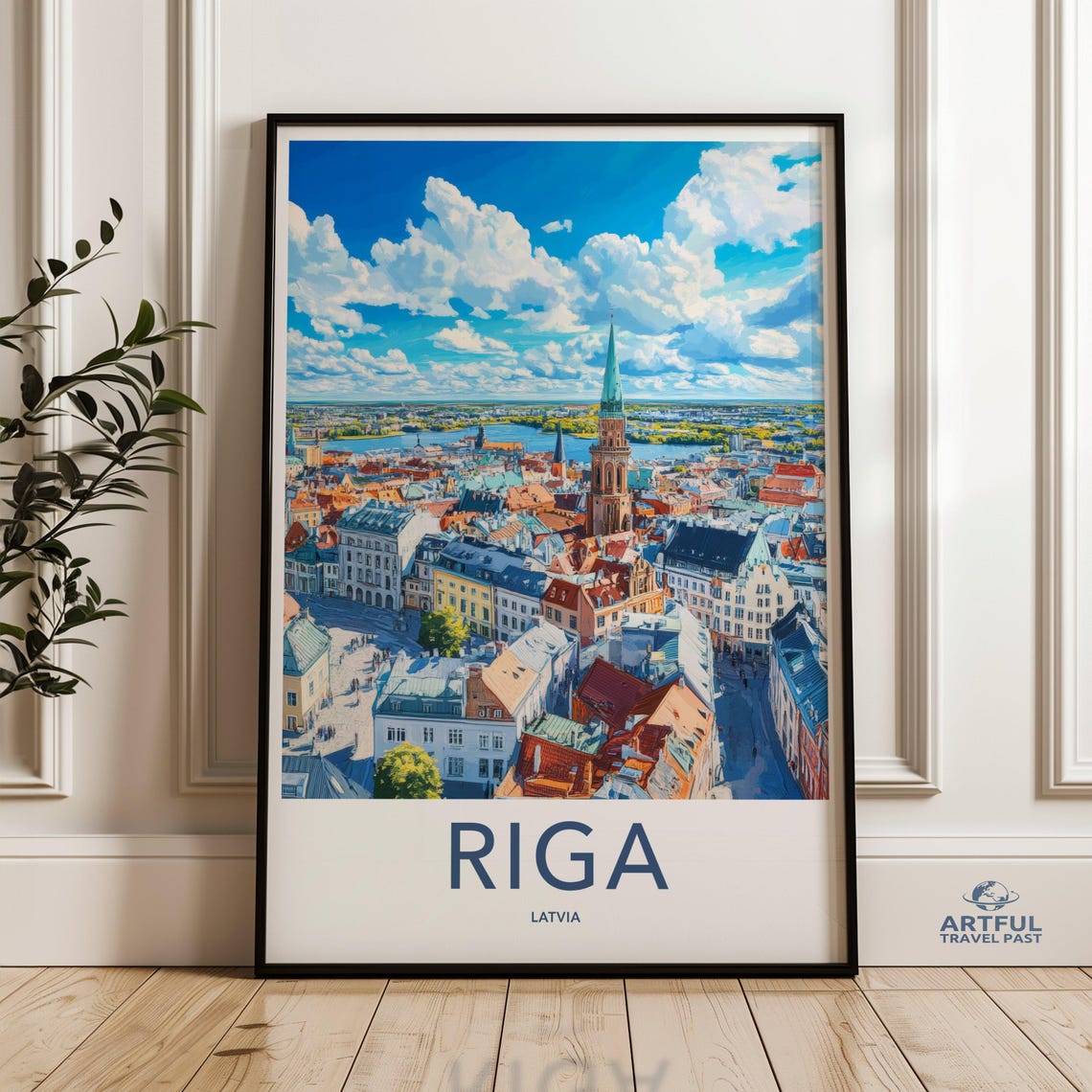 Riga Latvia Old Town Aerial View Vintage Travel Wall Poster Art