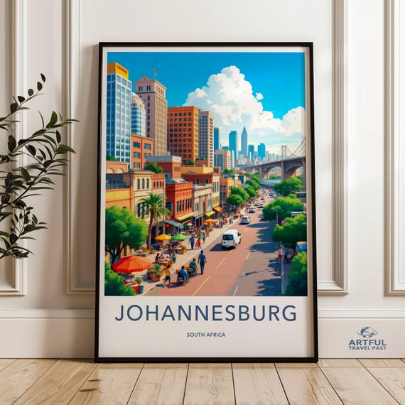 Johannesburg South Africa Print Cityscape Wall Art Urban Landscape Poster Travel Illustration Colorful Street Scene Decor