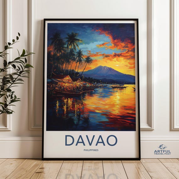 Davao Philippines Wall Art Decor Colorful Tropical Sunset Canvas Print Beautiful Cityscape Home Vibrant Scenic Landscape