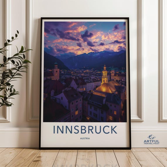 Innsbruck Austria Wall Art Print Cityscape Sunset Poster European Travel Photography Colorful Sky Artwork Dco