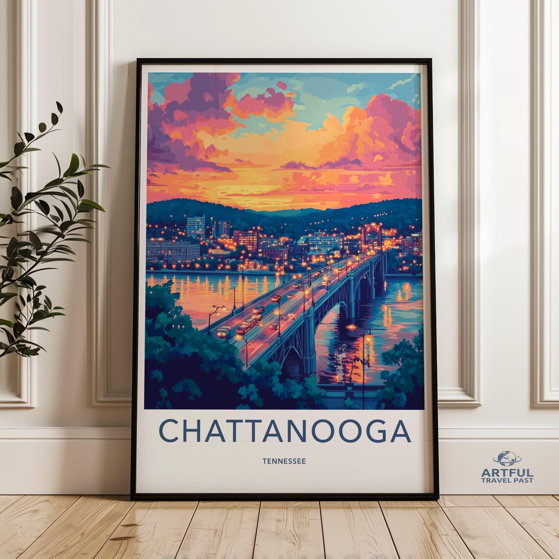 Chattanooga Tennessee Bridge Sunset Skyline Art Print