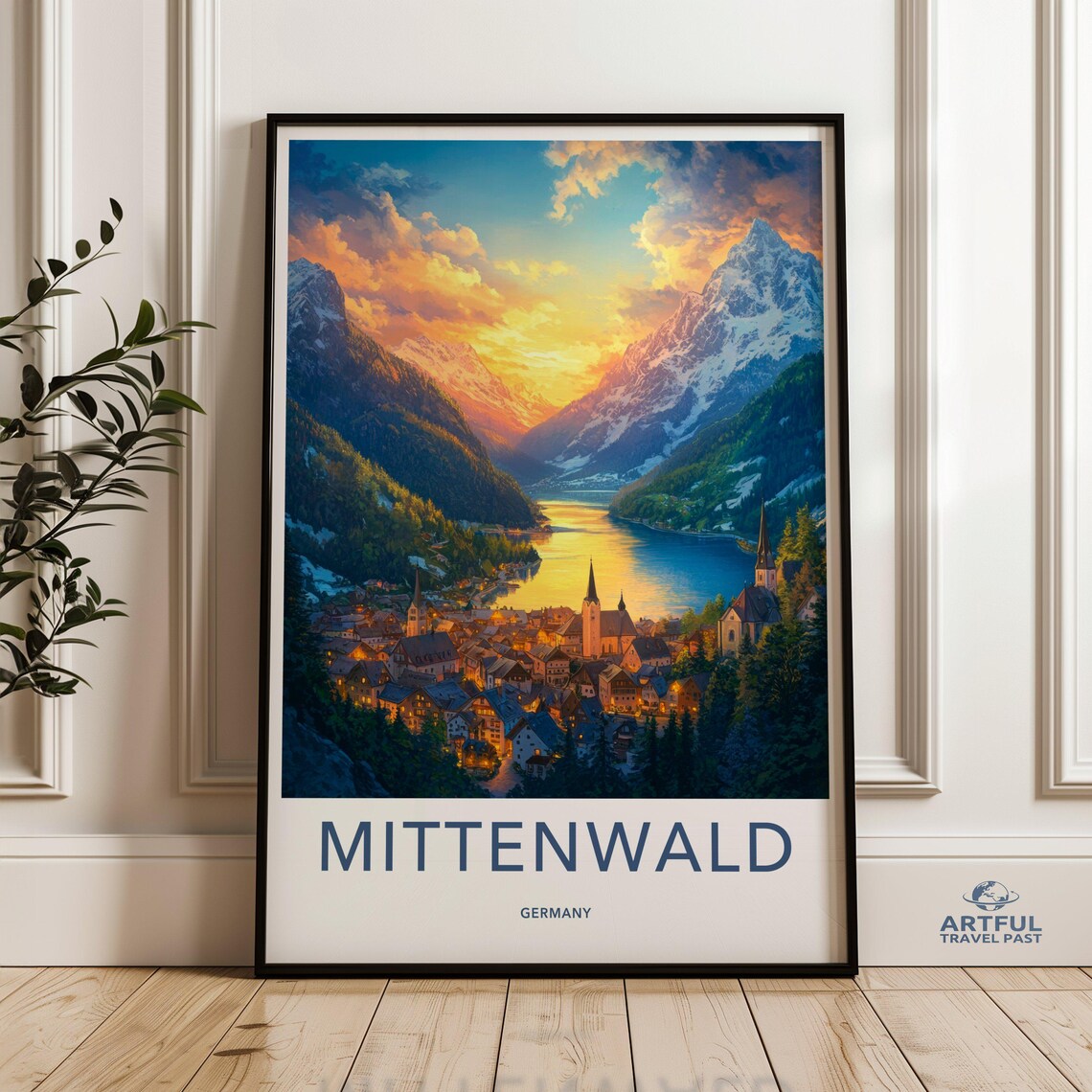 Mittenwald Germany Alpine Village Lake Bavaria Sunset Travel Poster