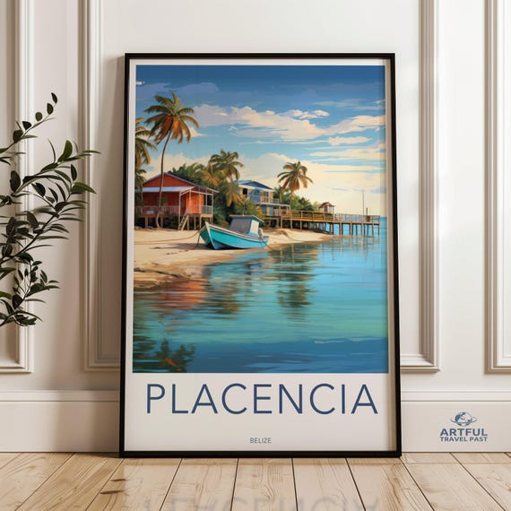 Placencia In Belize Wall Art Seaside Village Illustration Coastal Decor Caribbean Landscape Print Beachfront Houses