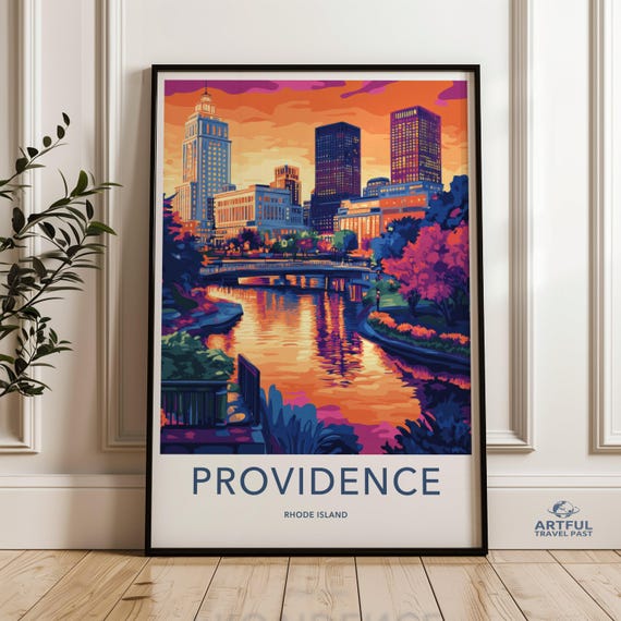 Providence Rhode Island Skyline Wall Art Cityscape Sunset Poster Vibrant Downtown View Urban Landscape Print