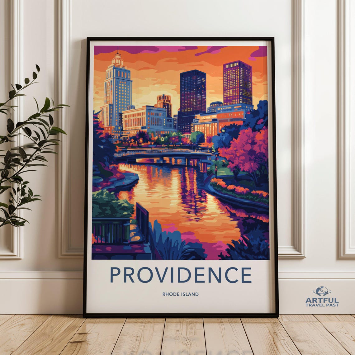 Providence Rhode Island Skyline Wall Art Cityscape Sunset Poster Vibrant Downtown View Urban Landscape Print