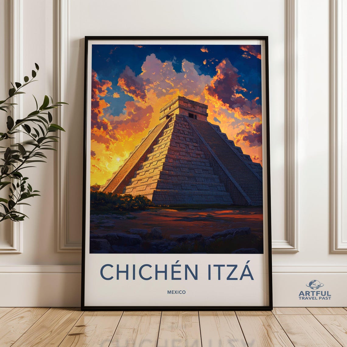 Chichen Itza Mexico Pyramid Sunset Mayan Ruins Travel Poster