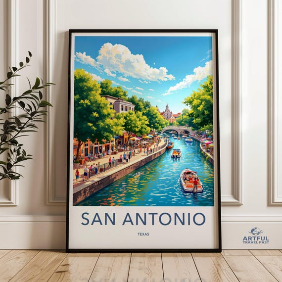San Antonio Texas Wall Art Colorful Cityscape Poster Riverwalk Artwork Home Decor Vibrant Scenic Print Travel Souvenir Gift