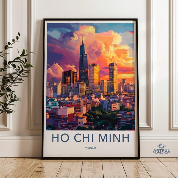 Ho Chi Minh Skyline Wall Art Sunset Cityscape Print Vietnam Travel Poster Colorful Urban Decor City View Artwork