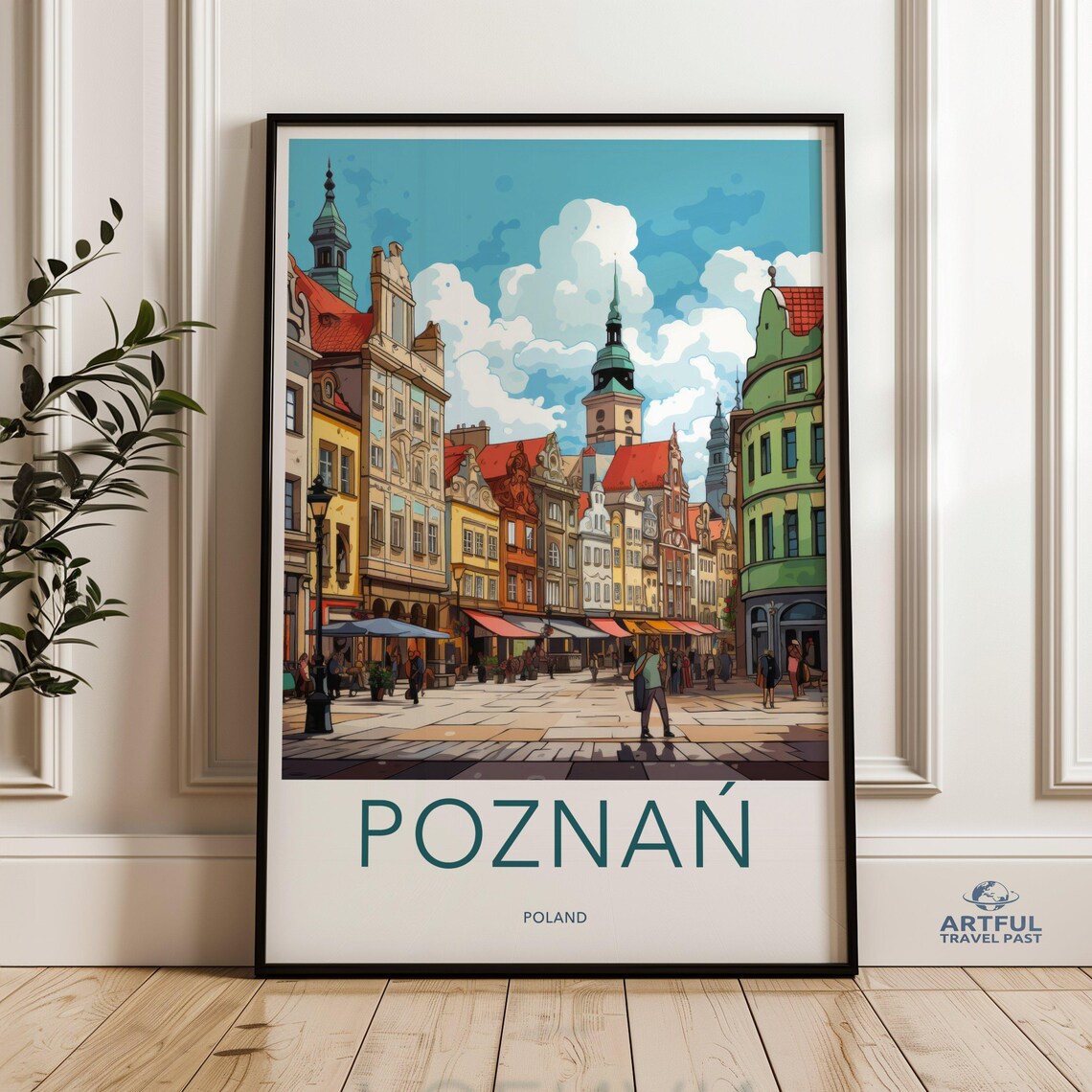 Poznan Poland Historic Old Town Square Colorful Travel Poster