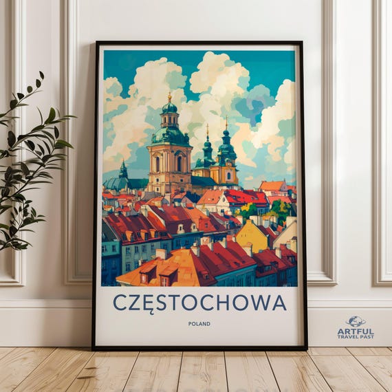 Czstochowa Poland Wall Art Colorful Cityscape Print Travel Poster Home Decor City View European Artwork