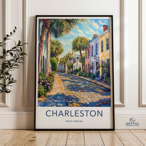 Charleston Street Art Print Wall South Carolina Decor Colorful Painting Home Cityscape