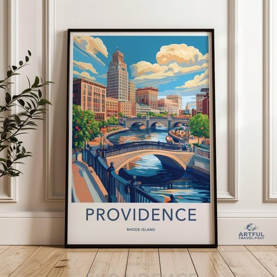 Providence Rhode Island Cityscape Wall Art Urban Landscape Print Vintage Travel Poster Retro City Decor Mid Century Artwork