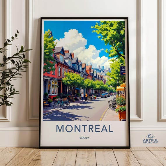 Montreal Street Scene Wall Art Colorful Cityscape Print Urban Decor Fine Travel Poster City Canada