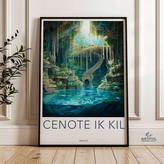Cenote Ik Kil Wall Art Mexico Travel Poster Natural Beauty Print Mexican Cave Home Decor Unique