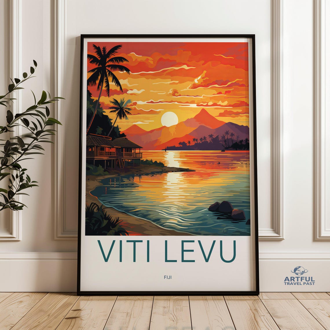 Viti Levu Fiji Sunset Beach Overwater Bungalow Island Poster