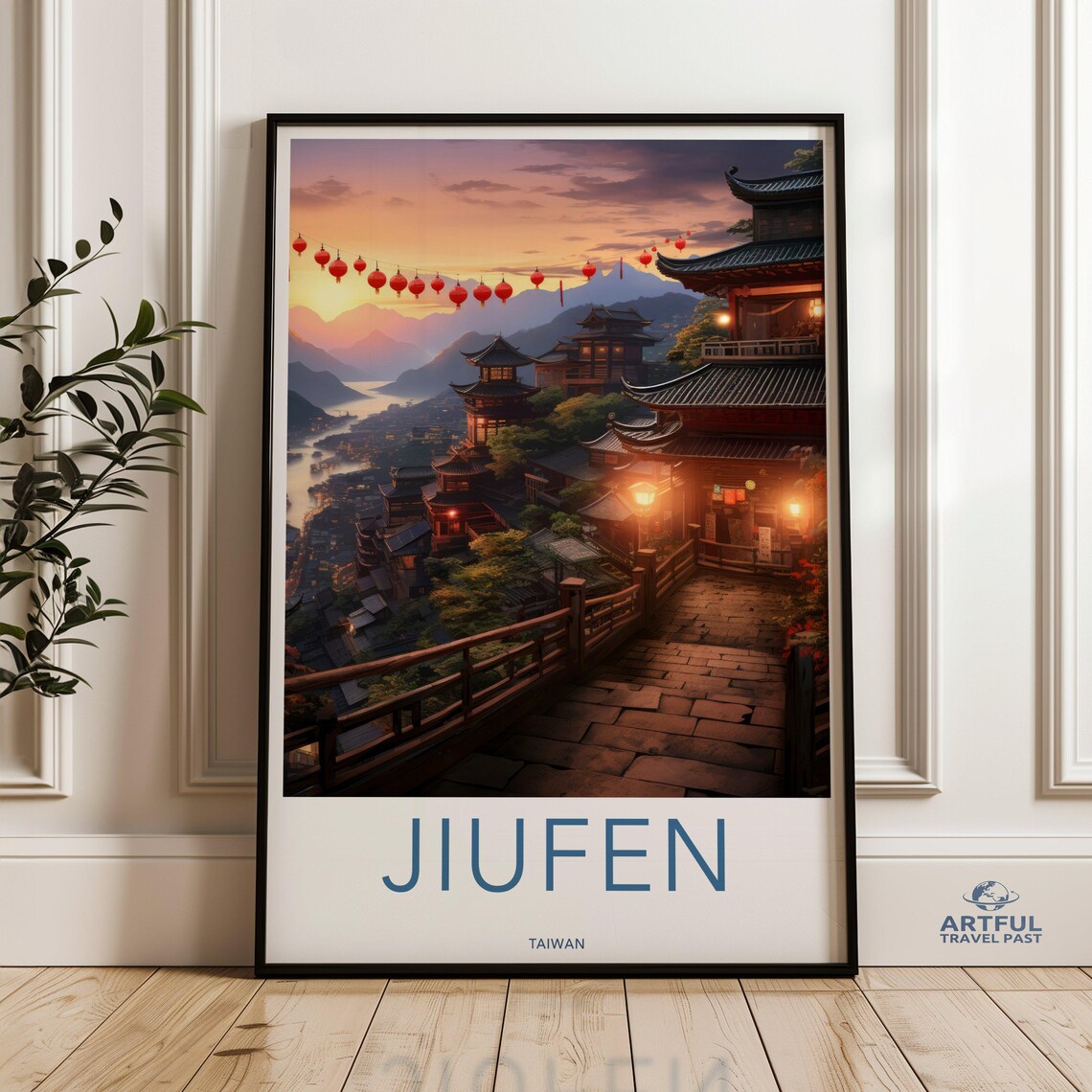 Jiufen Taiwan Lantern Street Sunset Travel Poster City Artwork