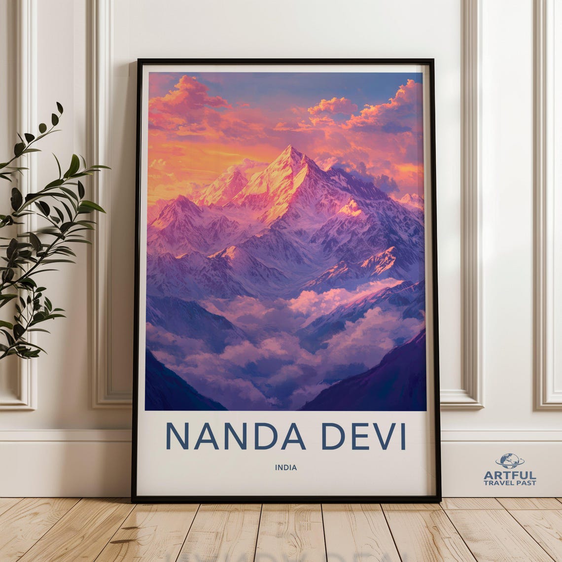 Nanda Devi India Himalayan Sunset Peak Vintage Travel Poster
