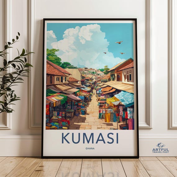 Kumasi Ghana Market Scene Wall Art Print Colorful African Street Artwork Vibrant Travel Poster For Home Decor