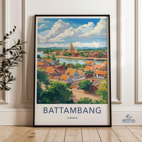 Battambang Cambodia Wall Art Cityscape Poster Southeast Asia Decor Travel Print Modern Home Vibrant Landscape Artwork