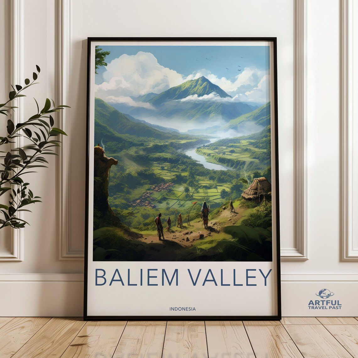 Baliem Valley Indonesia Lush Highlands Hikers Vintage Travel Poster