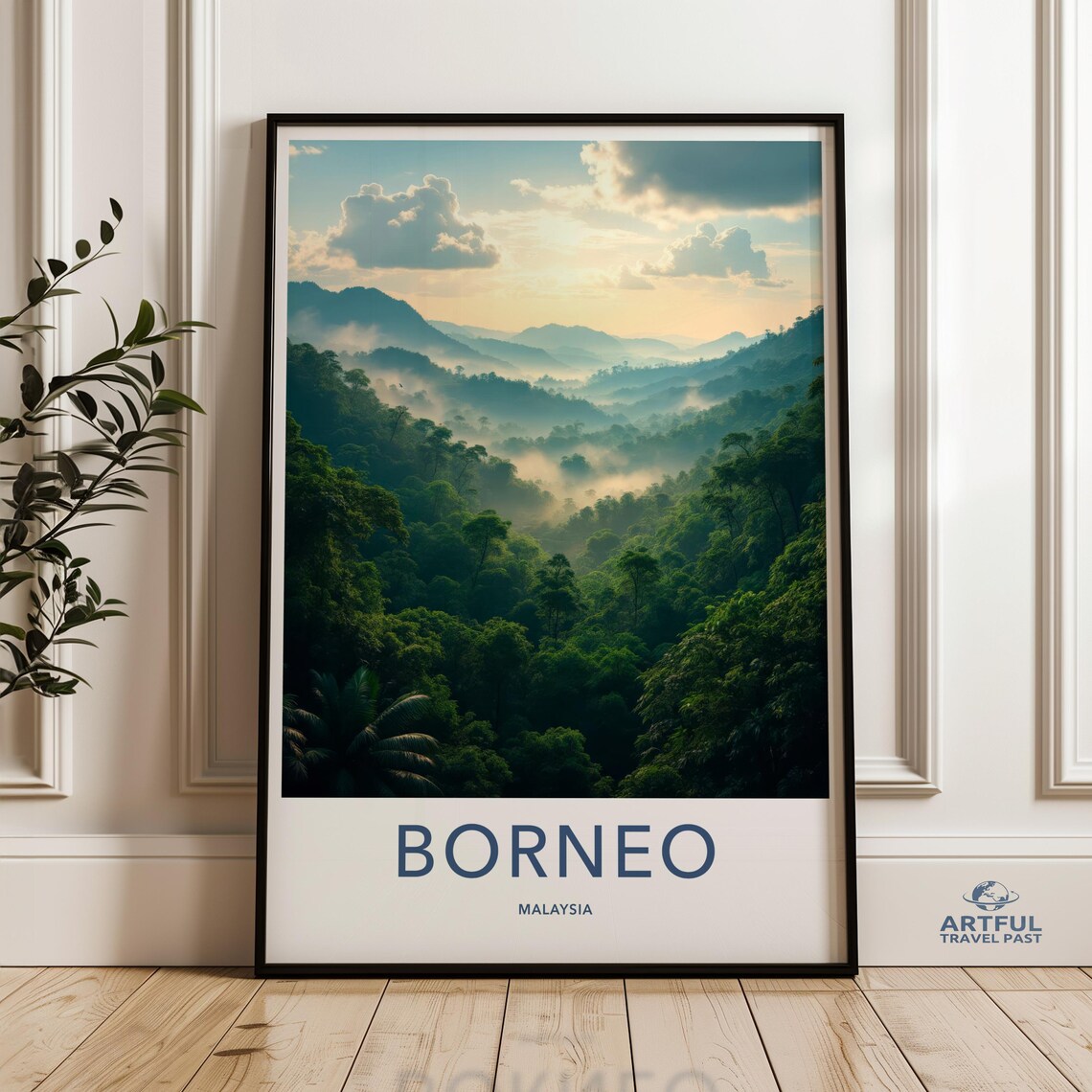 Borneo Malaysia Misty Tropical Rainforest Mountains Travel Poster