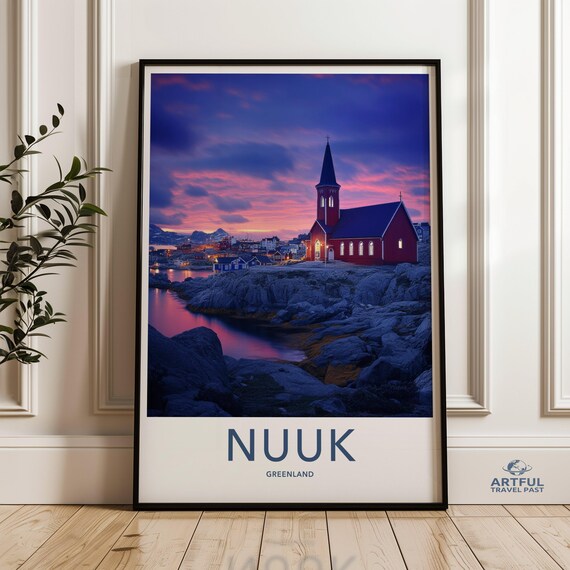 Nuuk Greenland Red Church Arctic Sunset Scenic Coast Travel Poster
