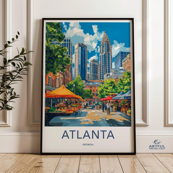 Atlanta Georgia Wall Art Cityscape Print Downtown Scene Travel Poster Souvenir Modern United States Decor Urban Artwork