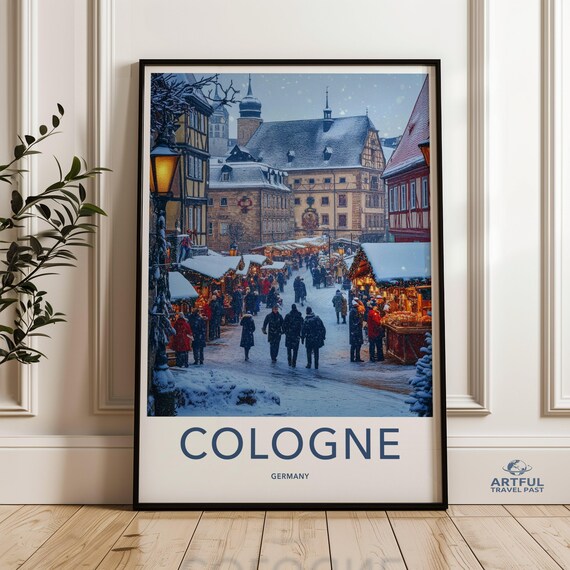 Cologne Germany Snowy Christmas Market Old Town Winter Poster