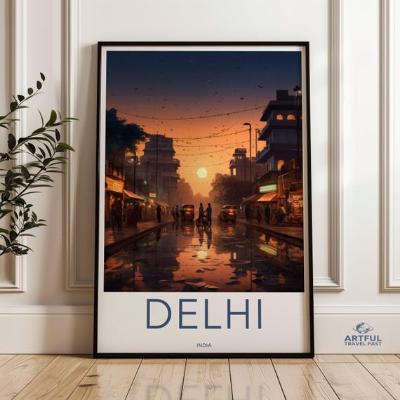 Delhi Sunset Street Vibrant Cityscape Art India Wall Decor Historical Architecture Print Cultural Landmark Home