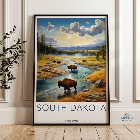 South Dakota Wall Art Bison In Landscape Print Beautiful Nature Artwork Rustic Home Decor Lovers Gift Travel Poster Usa Scenery