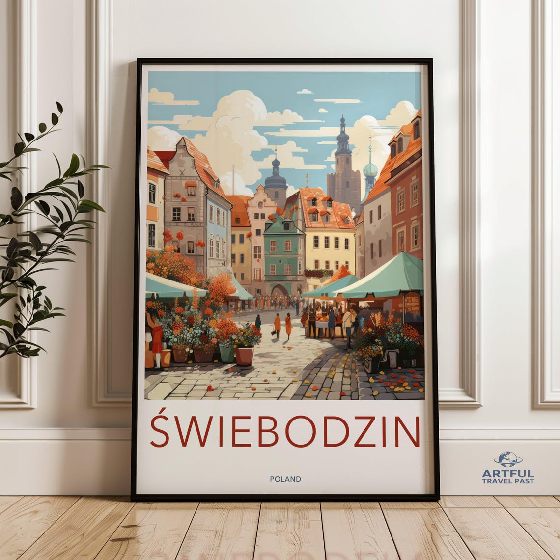 Swiebodzin Poland Old Town Market Square Vintage Travel Poster