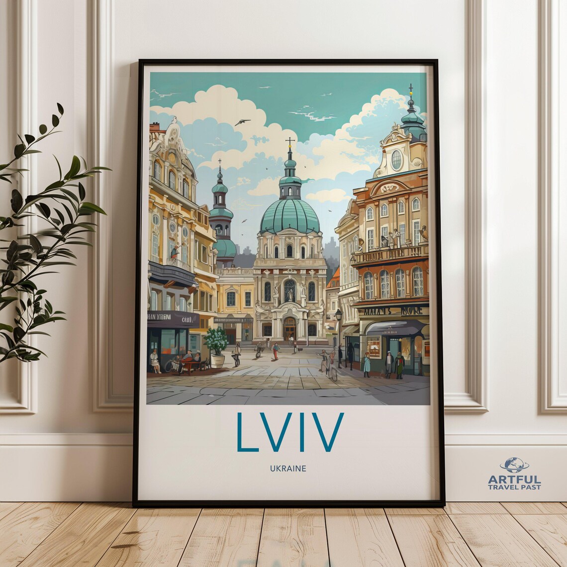 Lviv Ukraine Historic Old Town Square Vintage European Travel Poster