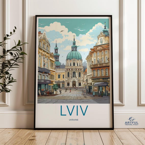 Lviv Ukraine Cityscape Illustration Historic European Architecture Wall Art Travel Poster Home Decor Gift For Travelers